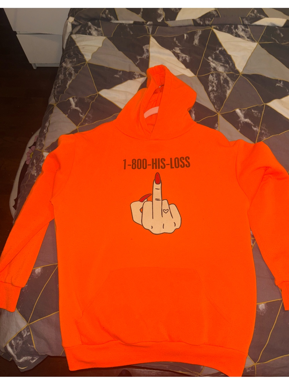 Neon Orange Graphic Hoodie with Middle Finger Graphic